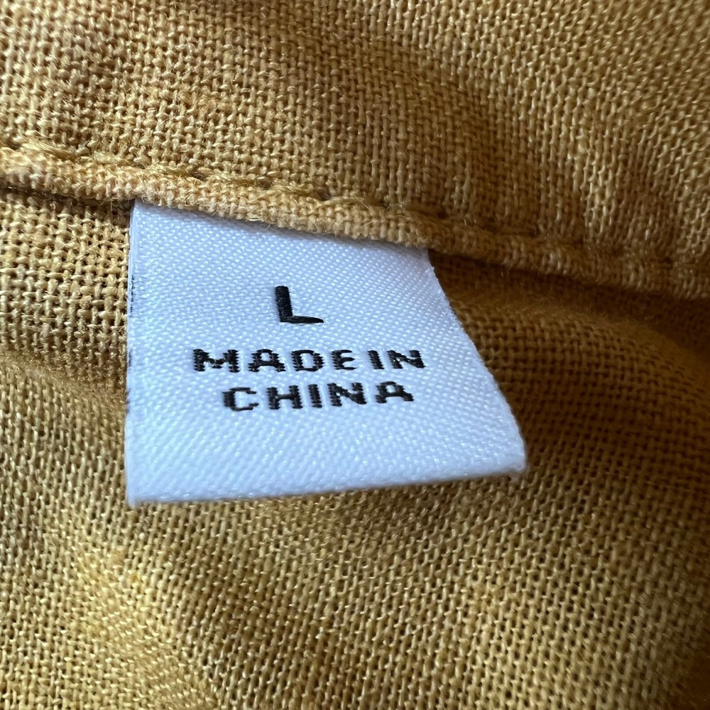 UNIQLO Shirt Jacket Womens L Mustard Yellow Linen Cotton 211-427065 Oversized - Picture 6 of 16